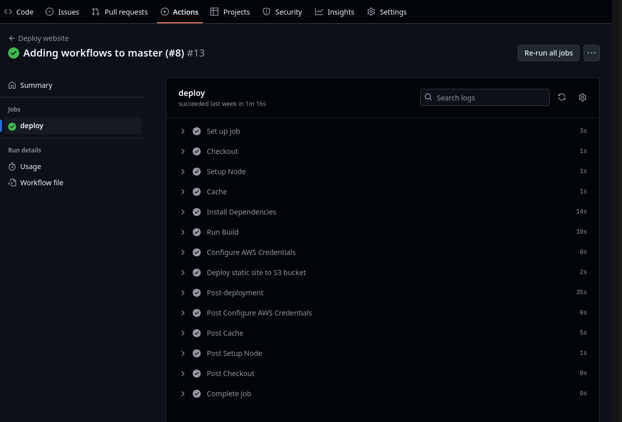 Actions screenshot detailed